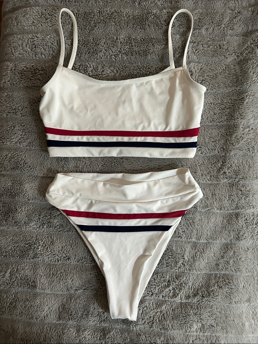 l*space White Bikini Set with Red and Navy Stripes